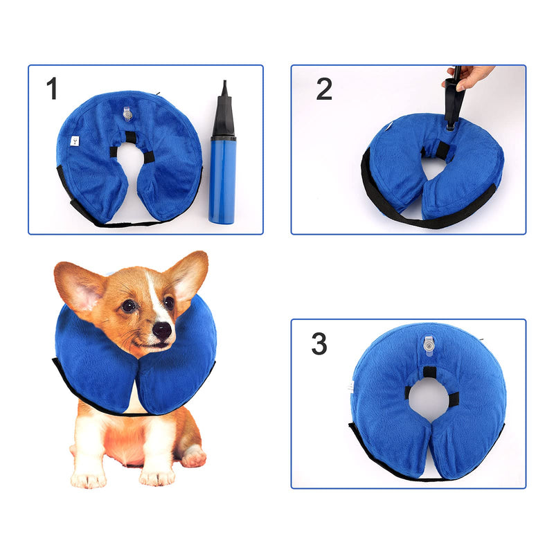 KINBOM Inflatable Soft Donut Collar for Dogs and Cats After Surgery, Prevent Pets from Touch Wounds (Blue, Cotton) - PawsPlanet Australia