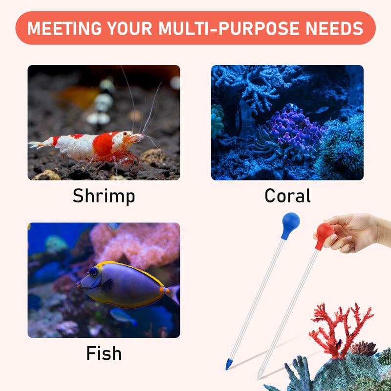 Molain Coral Feeder, 2 Pcs Acrylic Marine Fish Reef Feeding Tube, 13.7 Inch Coral Food Tool for Reef/Anemones/Brine Shrimp Most Aquarium Organisms (Blue+Red) - PawsPlanet Australia