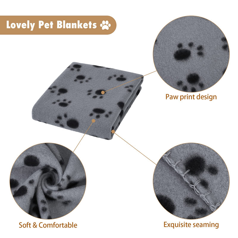 Aodaer Pack of 4 Pet Blankets With Paw Prints Pet Cushion Animals Blanket Puppy Dog Blanket for Small Animals, Black, Grey, White and Light Brown, 60 x 70 cm Black, White, Grey, Light - PawsPlanet Australia