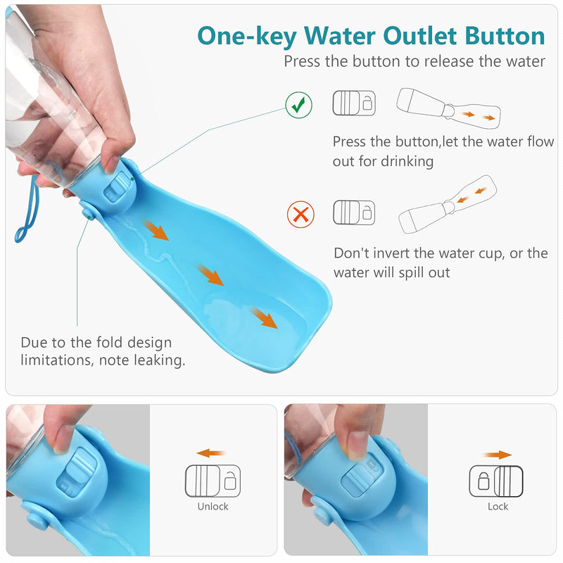 UPSKY Dog Water Bottle Portable Foldable Dog Water Dispenser for Outdoor Walking, Hiking and Travel Multifunction Lightweight Water Botter for Large and Medium Puppies blue - PawsPlanet Australia