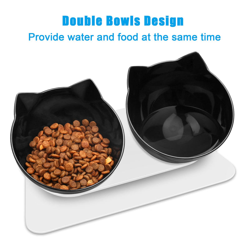 UPSKY Cat Bowls Elevated Cat Food Water Bowls Set, 15° Tilted Raised Cat Bowls, Anti Vomiting Cat Dish Pet Feeder Bowls with Stand for Indoor Cats and Small Dogs black - PawsPlanet Australia