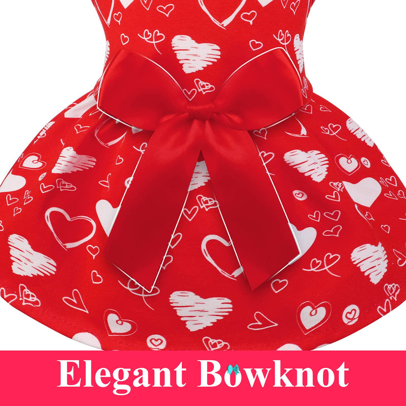 Pedgot Valentine's Day Cotton Dog Dress Red Girl Puppy Clothes Outfit Heart Pattern Dog Dresses Elegant Princess Doggie Dress with Bowknot Doggy Shirt Vest Puppy Party Costumes for Small Dog, Medium - PawsPlanet Australia