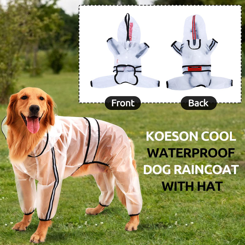 KOESON Transparent Dog Raincoat, Waterproof Hooded Dog Rainwear Coat Pet Slicker Poncho, Lightweight 4-Leg Dog Rain Jacket with Reflective Strip & Leash Hole for Small Medium Large Dogs - PawsPlanet Australia