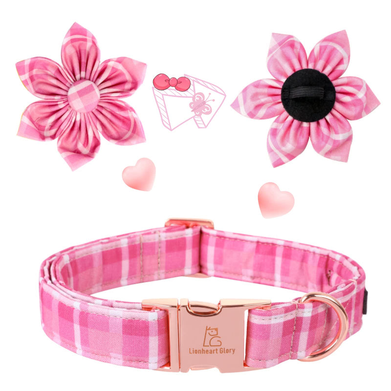 Lionheart Glory Dog Collar, Dog Collar with Flower, Cute Floral Pattern Pet Collar Adjustable Dog Collar for Small Medium Large Dogs X-Small (Pack of 1) 1Pink Love - PawsPlanet Australia