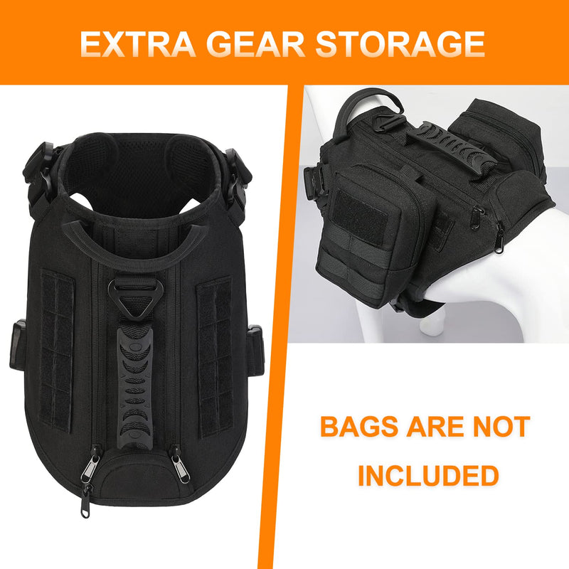 HARD LAND Tactical Dog Harness with 3 Zip Pockets for Large Medium Dogs, No Pull Military Dog Vest, 2×Metal Buckles & 2 Handles, Hook & Loop Panels for Patches Pouches Black - PawsPlanet Australia