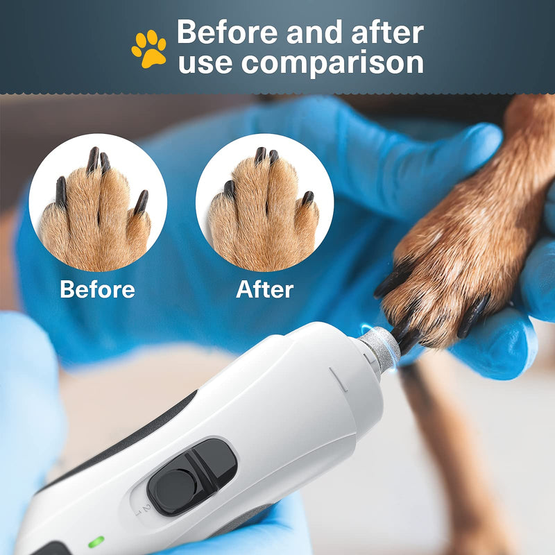 PcEoTllar Claw Grinder for Dogs with Light, 2 Speed Nail File Dog Claws Electric Quiet Rechargeable Paw Care Nail Clippers for Small Medium Dogs & Cats - PawsPlanet Australia