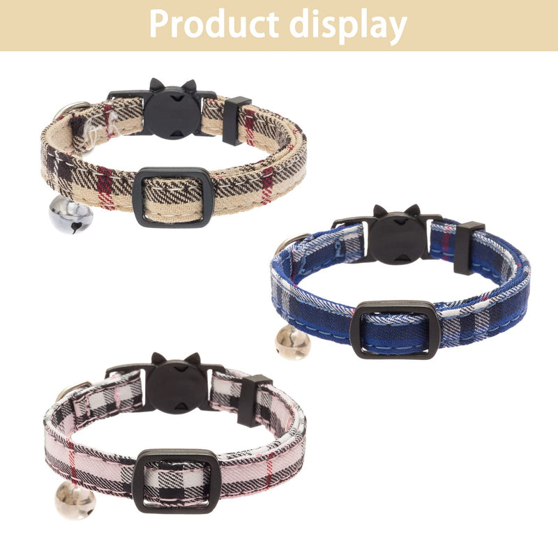 PUPTECK 3 Pack Cat Collar Breakaway with Bells - Cute Cat Shape Buckle, Classic Plaid Pattern, Exquisite and Loud Bells, Adjustable Collar Kitten or Other Pets - PawsPlanet Australia