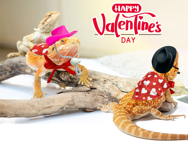 Vehomy 4Pcs Valentine's Day Bearded Dragon Outfit Bearded Dragon Cowboy Hat & Lizard Bandana Small Pet Love Heart Scarf Cowboy Costume Accessories for Lizard Hamster Leopard Gecko - PawsPlanet Australia