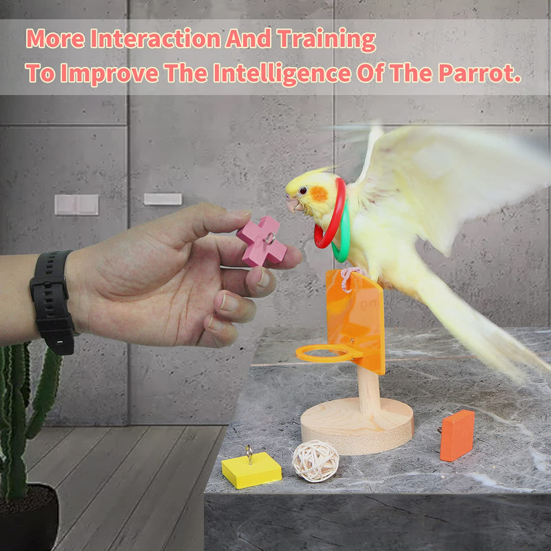 Bird Toys For Parakeets,5pcs Parrot Toys Set （Include Bird Basketball Toy、Bird Skateboard、Bird Stacking Toy、Parrot Wooden Block Puzzles Toy、Small Sepak Takraw）,Parakeet Toys、For Bird Training Toys - PawsPlanet Australia