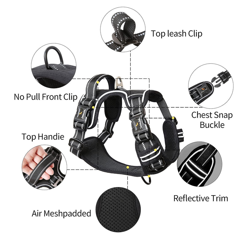 HEELE Dog Harness Release on Neck Reflective with Front Back 2 Leash Attachments Soft Padded Control Training Handle for Small Medium Large Dogs, Black, S S (Pack of 1) - PawsPlanet Australia