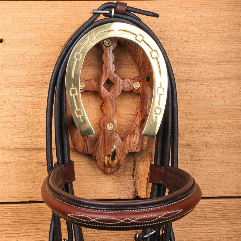 Tack Shack of Ocala Wood with Brass Horseshoe Bridle Bracket - PawsPlanet Australia