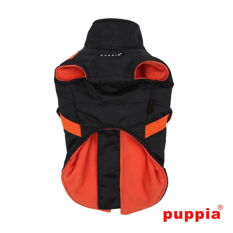 Puppia Dog Coat for Small Dogs and Medium Dogs - Waterproof and Fleece Lined for Pleasant Warmth - Dog Coat with Harness - Black/Orange - M black / orange - PawsPlanet Australia
