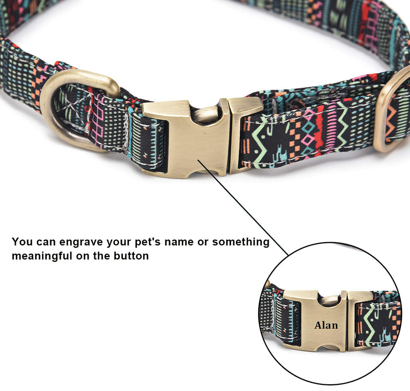 risdoada Personalised Dog Collar and Lead Set, Engraved Nameplate Puppy Collars with Metal Quick Release Buckle, Adjustable Bohemian Custom Pet Collar for Large Medium Small Dogs, Black L L ：14.2-21.7"/36-55 cm - PawsPlanet Australia