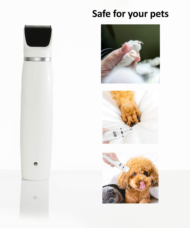 Dog Nail Grinder and Cordless Trimmer | 2 in 1 Grooming Tool for Pets | Trim Claws and Fur at Home | Quiet, USB Rechargeable, Washable | Pet Claw Care plus Precision Hair Clippers - PawsPlanet Australia