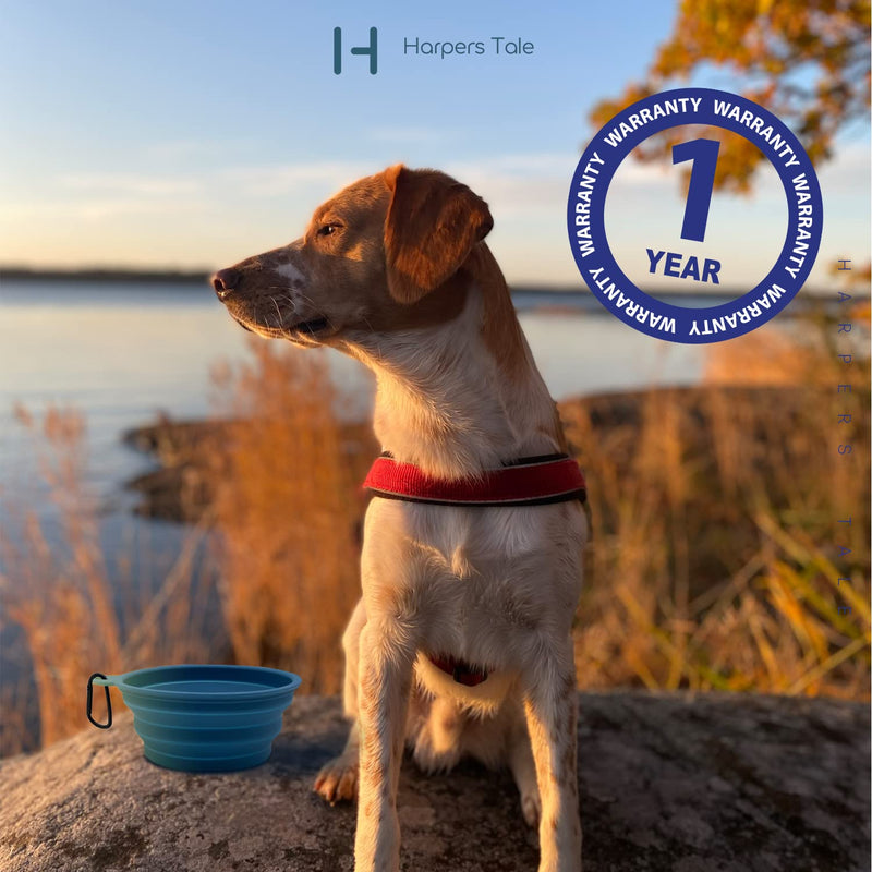 Harpers Tale Two pack Collapsible Travel Dog Bowl -1000ml Blue and 400ml Green with Carabiner Clip Integrated Molding Food Safe Silicone Lightweight Leak-Proof No Plastic Rim - PawsPlanet Australia