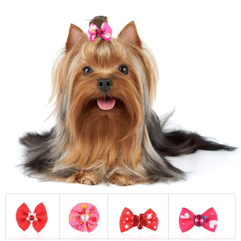 POPETPOP 50pcs Dog Bows with Rubber Bands-Pet Cat Dog Hair Bows Multicolor Rhinestone Beads Flowers Topknot Puppy Bows(Mixed Color) - PawsPlanet Australia