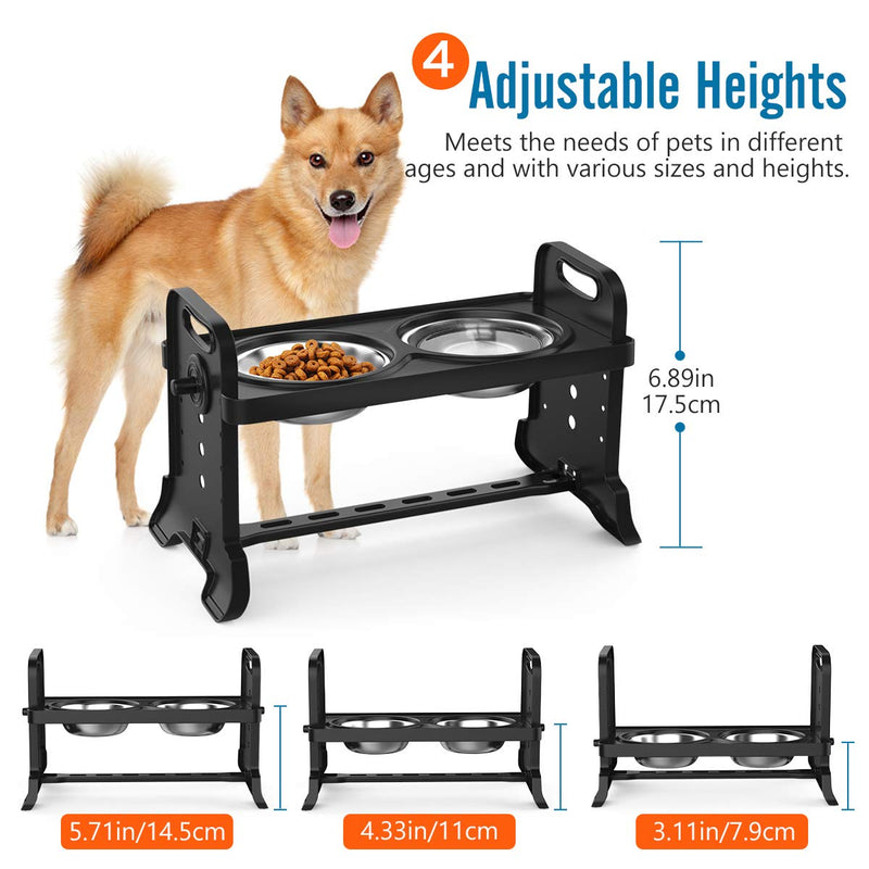 VavoPaw Adjustable Elevated Dog Bowls, 4 Adjustable Heights Dog Cat Raised Stand Feeder with Double Stainless Steel Bowls, Detachable Elevated Food & Water Dish for Cats and Small Medium Dogs, Black - PawsPlanet Australia