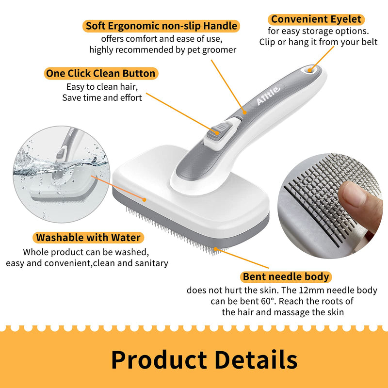 Aiitle Dog or Cat Brush for Shedding and Grooming - Premium Self Cleaning Slicker Brush - Suitable for Long or Short Haired Dogs, Cats, Large or Small Pet, Tangles, Mats, Hair Deshedding Supplies White - PawsPlanet Australia