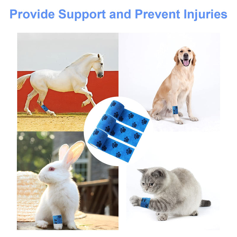 PHINGEER Self Adherent Bandage for Dogs, 3 Roll Non-Woven Cohesive Bandage Wrap Pet Vet Wrap Bandage Tape, Strong Vet Tape with Fun Patterns for Sports Protection (Blue) Blue - PawsPlanet Australia