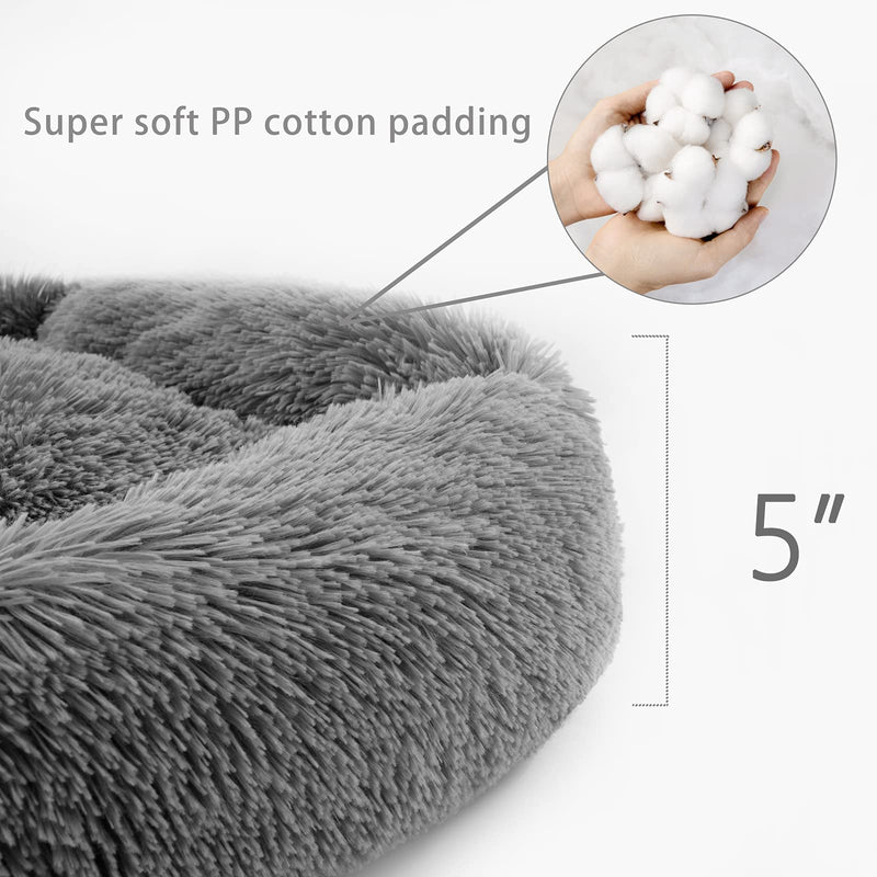 Calming Dog Bed Washable Donut Cuddler, Fluffy Faux Fur Cushion Pet Bed Cozy Soft Indoor Cat Bed, Round Plush Orthopedic Dog Beds for Small Medium Large Pets Small 20" x 18" Dark Gray - PawsPlanet Australia