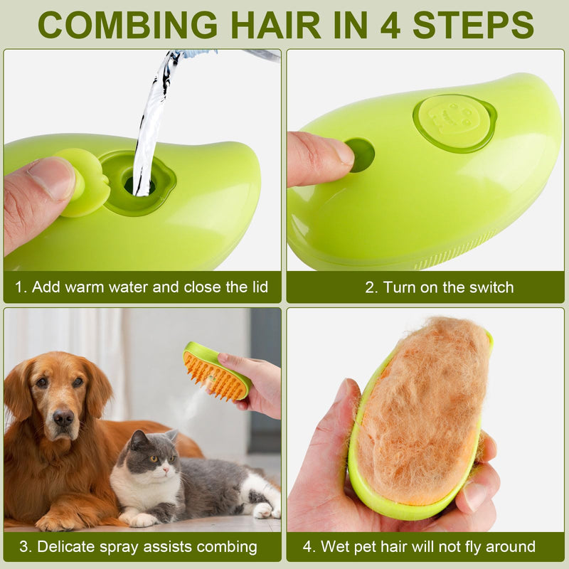 Steamy Cat Brush, 3 In1 Cat Steamy Brush, Self Cleaning Steam Cat Brush, Multifunctional Cat Steam Brush, Cat Steamer Brush for Massage, Cat Hair Brush for Removing Tangled and Loosse Hair (Green) - PawsPlanet Australia