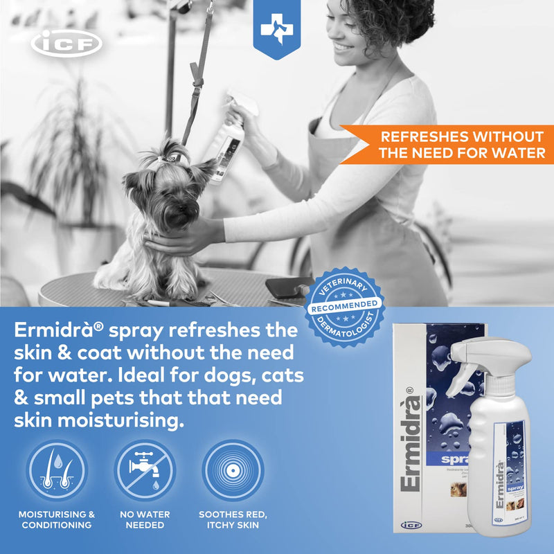 Coats & Skin Care for Dogs, Puppies, Cats and Pets - Effective Moisturiser for Dry Skin - Reduces Redness and Itch  Itch relief 300 ml - ICF Ermidrà Spray - PawsPlanet Australia
