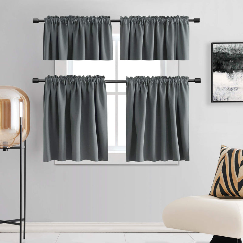 DONREN 30 Inch Length Gray Short Curtains for Bathroom - 2 Pack Blackout Thermal Insulating Small Curtain Tiers for Kids Room with Rod Pocket Top(Medium Grey,W 42 by L 30 Inches) 42" x 30" Medium Grey - PawsPlanet Australia