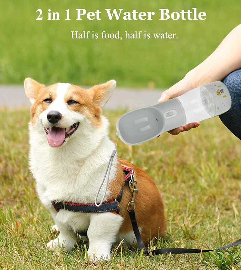 XINCHIA Portable Dog Water Bottle, Pet Water Bottle with Food Container Dogs 2 in 1 Portable Dog Cat Travel Drinking Bowl Leak Proof Puppy Water Cup Dispenser Travel Water Bottle for Dogs Cat Walking Grey - PawsPlanet Australia