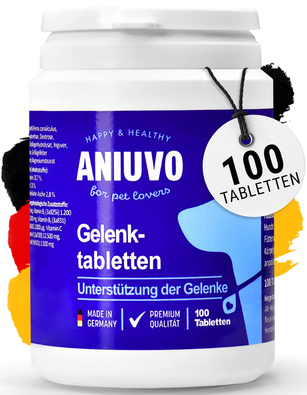 ANIUVO® joint tablets for dogs - Made in Germany - joint tablets for dogs with green-lipped mussel, MSM, devil's claw, collagen and ginger - 100 dog joint tablets for strong ligaments and joints, 100 pieces - PawsPlanet Australia