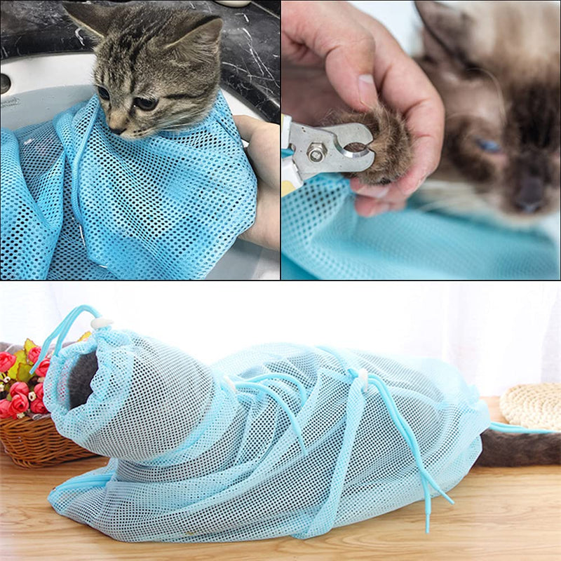 Juliyeh Cat Shower Bag, Cat Grooming Bag, Anti-bite and Anti-scratch Adjustable Shower Bag for Bathing, Nail Trimming, Ear Washing, Medication, Feeding, Blue - PawsPlanet Australia