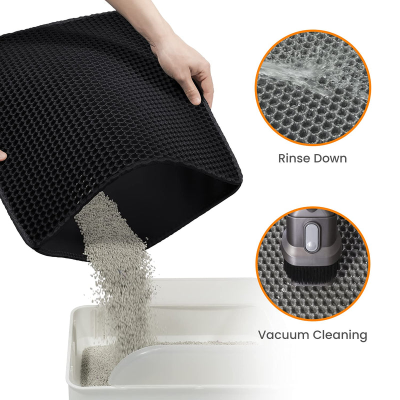 Conlun Cat Litter Mat Kitty Litter Trapping Mat Honeycomb Double Layer, Urine Waterproof, Easier to Clean, Litter Box Mat Scatter Control, Less Waste, Soft on Paws, Non-Slip, 4 Sizes Small (18" x 17") Black - PawsPlanet Australia