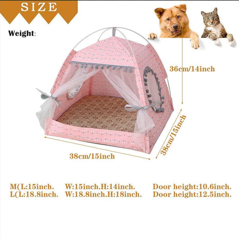 Cat Princess Indoor Tent House Pet Dog Cute Floral Cave Nest Bed Portable Dog Tents Floral Pink M:38x38x36cm/15x15x14inch - PawsPlanet Australia