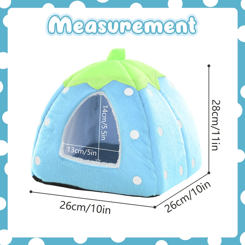 Kuoser Small Animal Winter House Multifunctional Warm Bed Strawberry Design Non-Slip Portable Sleeping Bag with Removable Mat Home Cave for Hamster Guinea Pig Chinchilla Squirrel Hedgehog Blue - PawsPlanet Australia