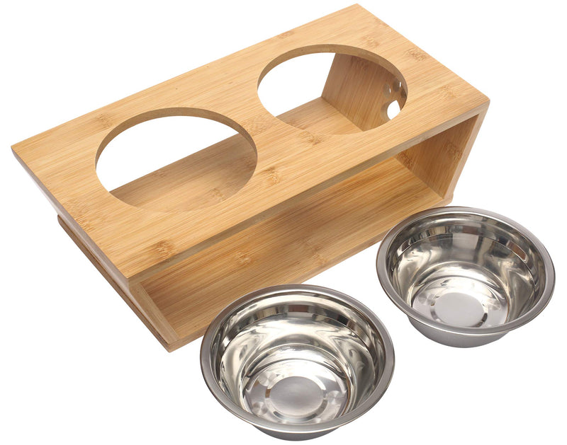 Geyecete Trapezoid pet bowl Cat Bowls Raised Dog Feeder Solid Stand with stainless steel, Premium Elevated Pet Feeder-Double Bowls 35*20*12 CM Double Bowls - PawsPlanet Australia