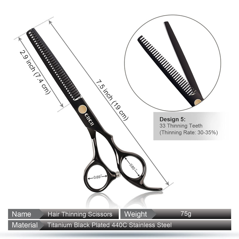 Dog Grooming Scissors Kit, CIICII 7 (6.5) Inch Professional Pet Grooming Scissors Set (Dog/Cat Hair Thinning Trimming Cutting Shears) with Curved Scissors for DIY Home Salon (Heavy Duty/Safety-9Pcs) 7 Inch Black Dog Grooming Scissors - PawsPlanet Australia