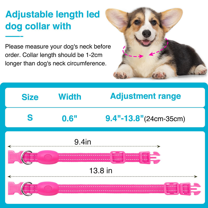 KOSKILL Luminous Dog Collar Rechargeable USB LED Dog Collar Waterproof Luminous Dog Collar Adjustable Super Bright for Small Dogs (Pink, S) Pink S - PawsPlanet Australia