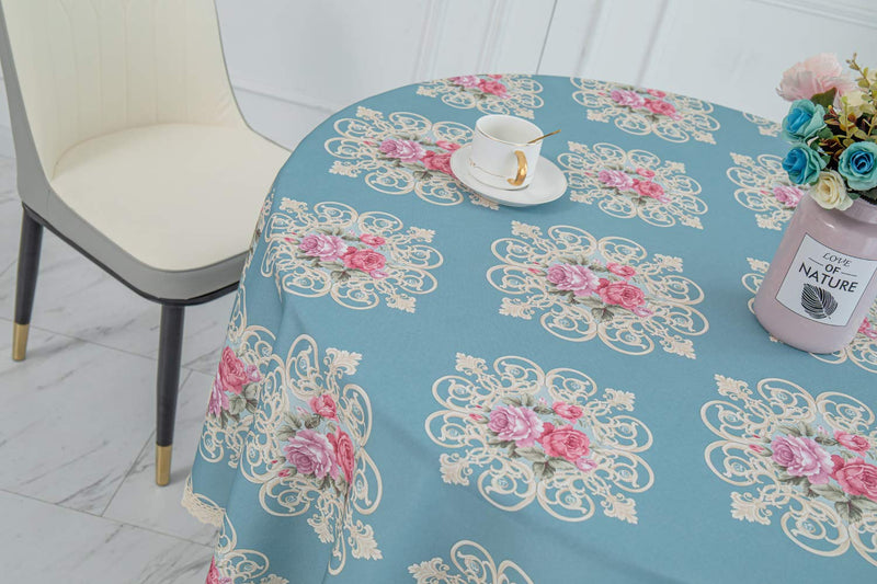 YEESSION Floral Print Polyester 70 Inch Round Tablecloth Stain Resistant and Waterproof Wine Tablecloth for Kitchen Dining Indoor Outdoor Buffet Tabletop Decoration(Rose Print) Peacock Blue 70'' Round - PawsPlanet Australia