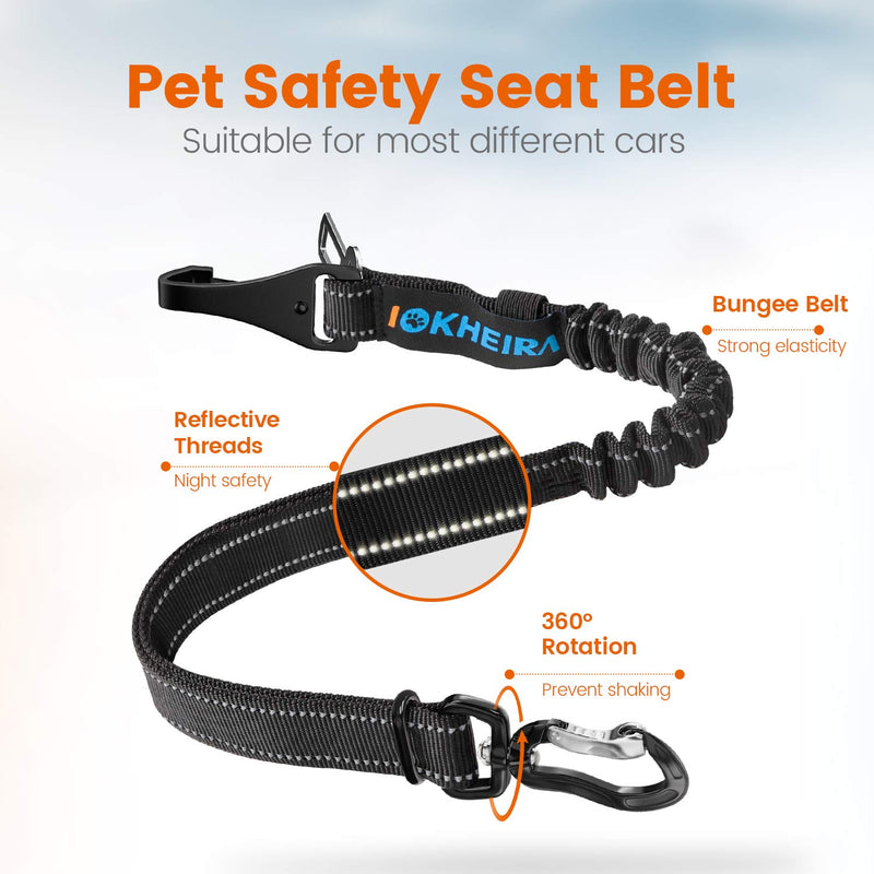 Iokheira Dog Seat Belt for Car uk, 3-in-1 Adjustable Dog Car Harnesses with Anti Shock Elastic Bungee Buffer, dog Seatbelt(Black) Black - PawsPlanet Australia