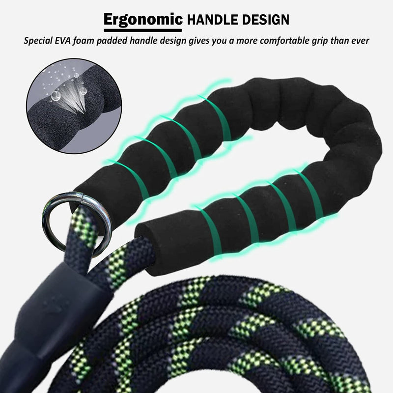 ARTISTRY® Rope Dog Lead for Large Dogs with Soft Padded Handle | 5 FT Dog Leads Strong Rope with Highly Reflective Threads | Anti Theft Dog Training Lead Rope for Medium Dogs (Black/Green) Black/Green - PawsPlanet Australia