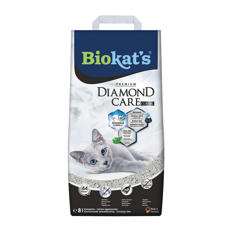 Biokat's Diamond Care Classic unscented - fine cat litter with activated carbon and aloe vera - 1 bag (1 x 8 L) - PawsPlanet Australia