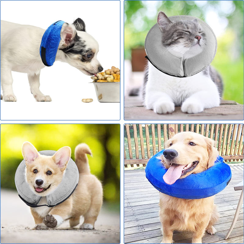 AKOFIC Protective Inflatable Dog Collar, Inflatable Collar for Pet Dog Cat Soft Adjustable Comfortable with Velcro Fastener, Protective Collar Prevent Dogs From Touching Stitches L for Medium Dogs (Neck Circumference: 38-50cm) Grey - PawsPlanet Australia