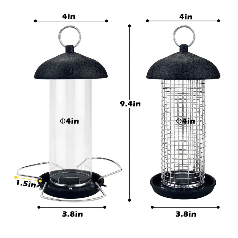 Urban Deco Hanging Mini Bird Feeders Set Metal Tube Mixed Seed Feeder with Hanger Peanut Feeder for Garden Outside Yard Great for Attracting Wild Birds (Black-2 Pack) Black - PawsPlanet Australia
