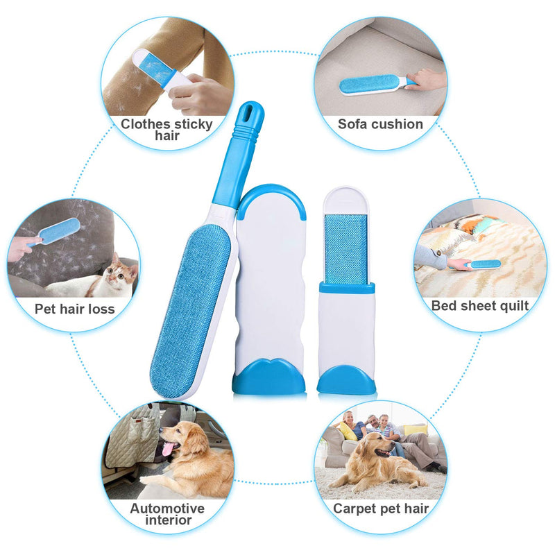 CPSYUB Pet Hair Remover, 2 in 1 Double-Sided Dog/Cat Lint Brush with Self-Cleaning Base, Pet Hair Roller for Pet Hair Fur Remover for Furniture, Clothing Blue - PawsPlanet Australia