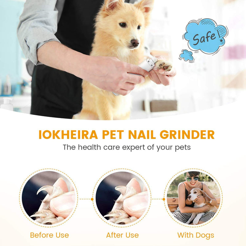 Iokheira Dog Nail Grinders Silent, LED Super Low Noise Electric Dog Nail File Upgraded 2 Speed Motor, USB Rechargeable, Paws Grooming and Painless Claw Care for Small Medium Large Dogs and Cats - PawsPlanet Australia