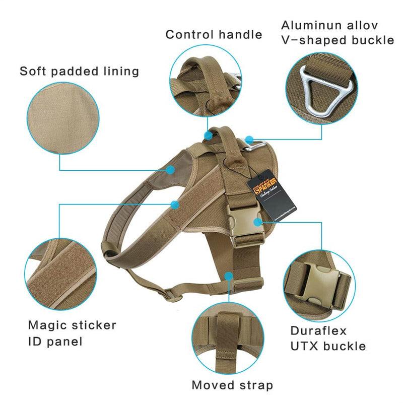 EXCELLENT ELITE SPANKER Dog Harness Tactical Dog Harness Training Service Dog Vest Working Dog Harness Adjustable Dog Vest for Medium and Large Dogs (Brown-S) S Brown - PawsPlanet Australia
