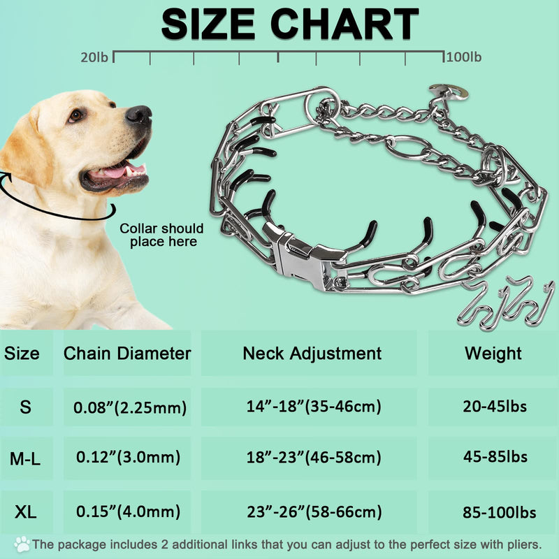Adjustable Quick Release Dog Collar with Rubber Tip with Quick Release Buckle for Small Medium Large Dogs M/L(18-23" Neck, 3.5mm) silvery - PawsPlanet Australia