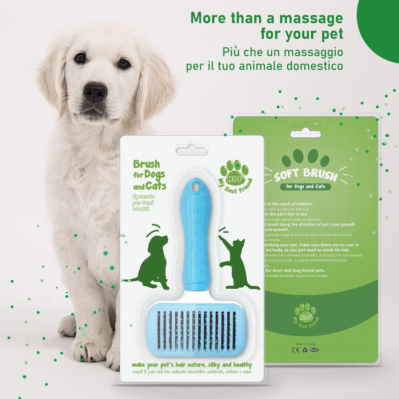 Cable Technologies Soft Brush for Dogs and Cats, Self-Cleaning Grooming Brush, Remove Dead and Excess Hair without Scratching the Animal's Skin (Blue) Blue - PawsPlanet Australia