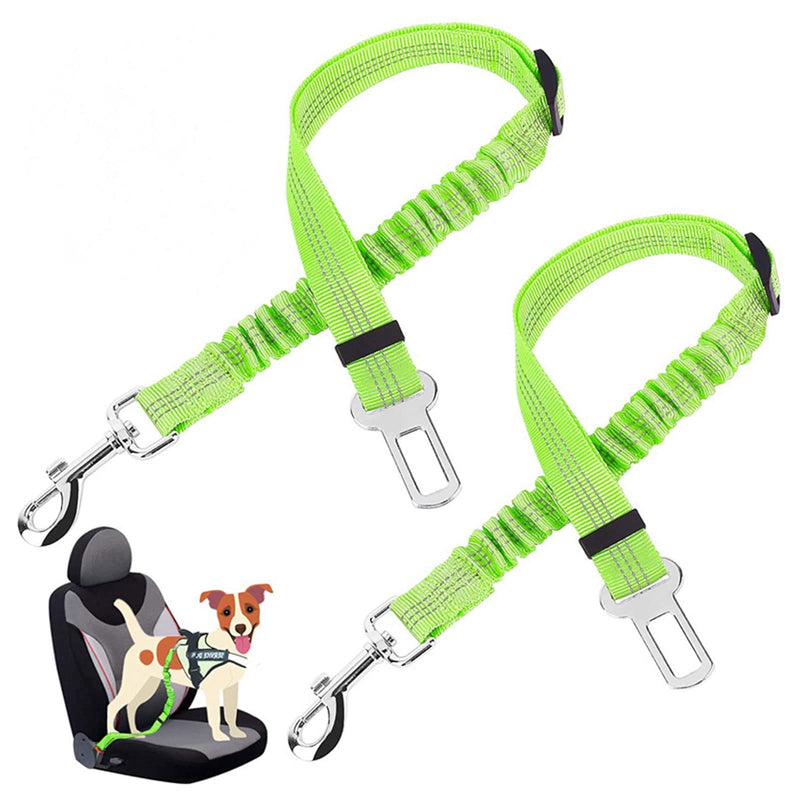Greyoe Car Seat Belt for Dogs, Dog Seat Belt, 2 Pieces Pet Dog Cat Seat Belt Adjustable Car Harness Shock-Absorbing Elastic Bungee Buffer (Fluorescent Green) - PawsPlanet Australia