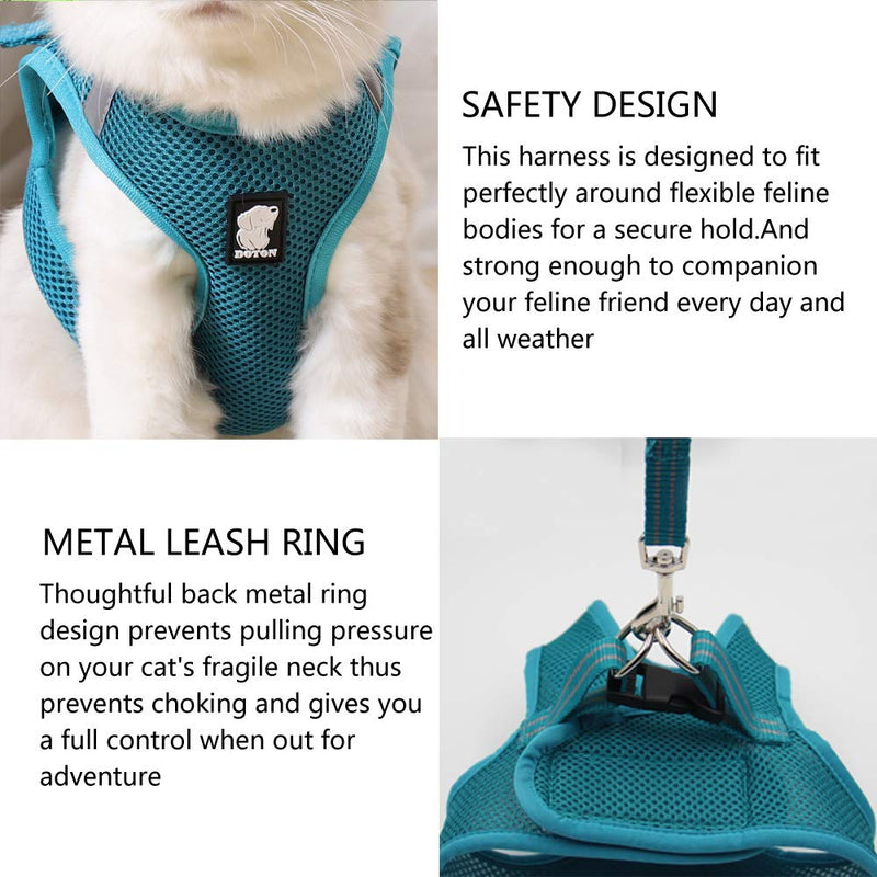 Diizeco Cat Harness and Leash Set for Walking Escape Proof Soft Mesh Cat Vest Harness with Reflective Strap Ultra Light Adjustable Kitten Collar Comfort Fit for Small Medium Large Cats M Turquoise - PawsPlanet Australia