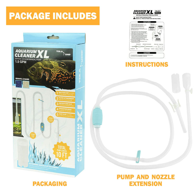 [Australia] - TERAPUMP Genuine BPA Free TM 10 feet Hose Aquarium Cleaner Siphon Pump - Hand Siphon Pump to Drain Long Distance Replace Your Water in Minutes! WFC (Water Flow Controller), Clip, Nozzle Holding Cup 